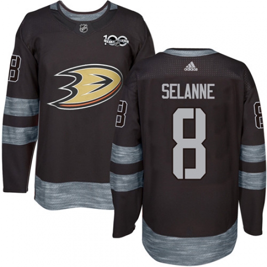 Men's Adidas Anaheim Ducks 8 Teemu Selanne Premier Black 1917-2017 100th Anniversary NHL Jersey