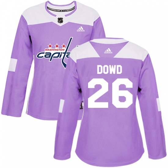 Women's Adidas Washington Capitals 26 Nic Dowd Authentic Purple Fights Cancer Practice NHL Jersey