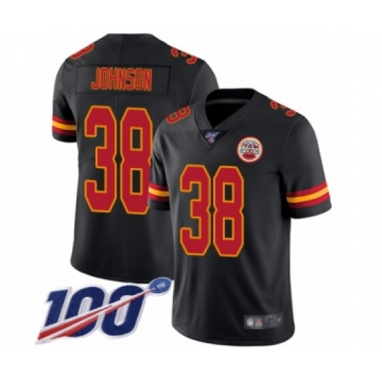 Men's Kansas City Chiefs 38 Dontae Johnson Limited Black Rush Vapor Untouchable 100th Season Football Jersey
