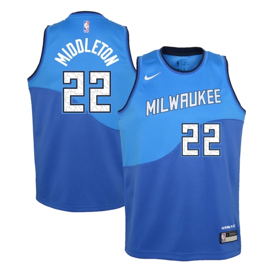 Youth Milwaukee Bucks 22 Khris Middleton Nike Royal 2020-21 Swingman Jersey