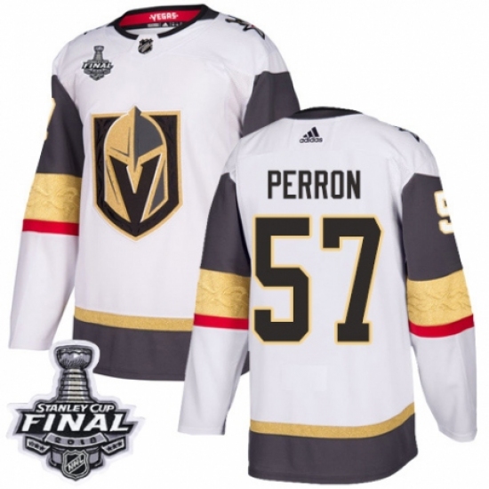 Men's Adidas Vegas Golden Knights 57 David Perron Authentic White Away 2018 Stanley Cup Final NHL Jersey