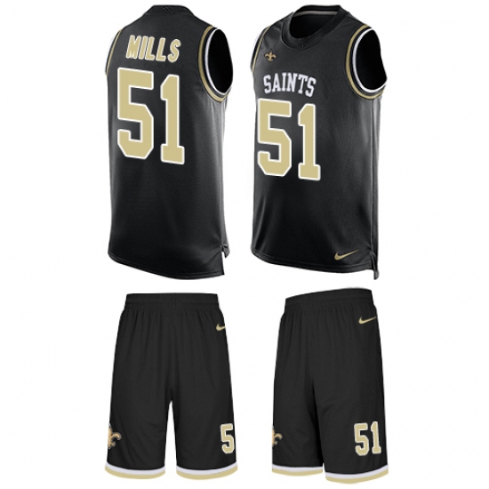 Men's Nike New Orleans Saints 51 Sam Mills Limited Black Tank Top Suit NFL Jersey