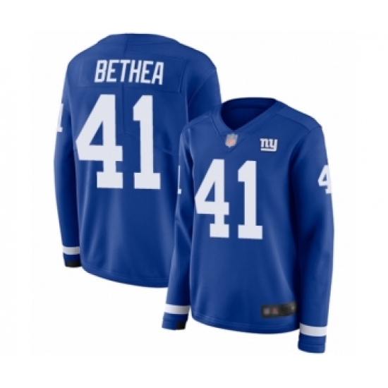 Women's New York Giants 41 Antoine Bethea Limited Royal Blue Therma Long Sleeve Football Jersey