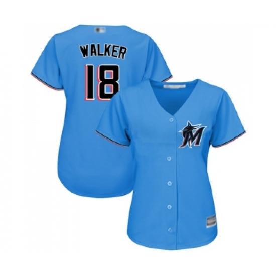 Women's Miami Marlins 18 Neil Walker Replica Blue Alternate 1 Cool Base Baseball Jersey