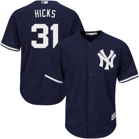 Men's Majestic New York Yankees 31 Aaron Hicks Replica Navy Blue Alternate MLB Jersey