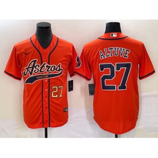 Men's Houston Astros 27 Jose Altuve Number Orange Cool Base Stitched Baseball Jersey
