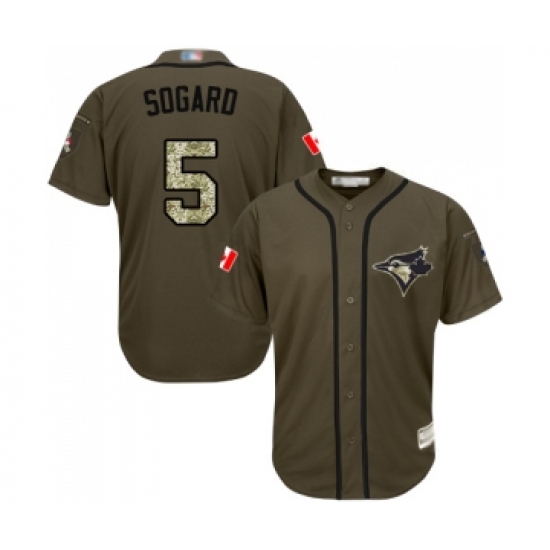 Men's Toronto Blue Jays 5 Eric Sogard Authentic Green Salute to Service Baseball Jersey