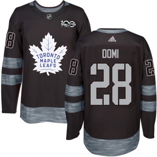 Men's Adidas Toronto Maple Leafs 28 Tie Domi Authentic Black 1917-2017 100th Anniversary NHL Jersey