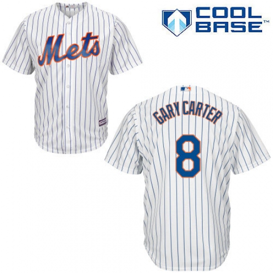 Men's Majestic New York Mets 8 Gary Carter Replica White Home Cool Base MLB Jersey