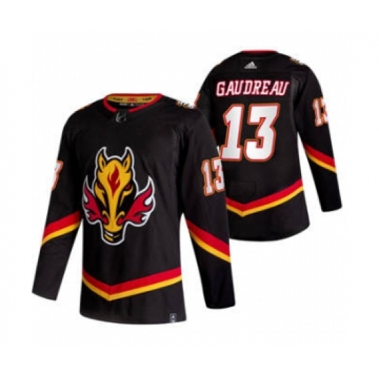 Men's Calgary Flames 13 Johnny Gaudreau Black 2020-21 Reverse Retro Alternate Hockey Jersey