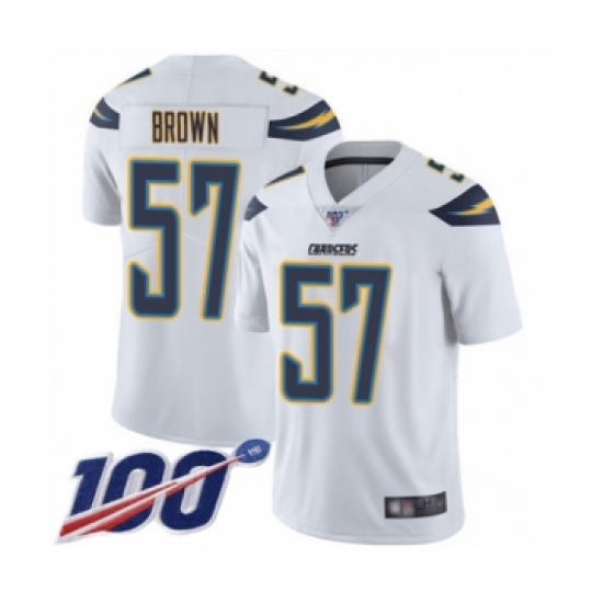 Men's Los Angeles Chargers 57 Jatavis Brown White Vapor Untouchable Limited Player 100th Season Football Jersey