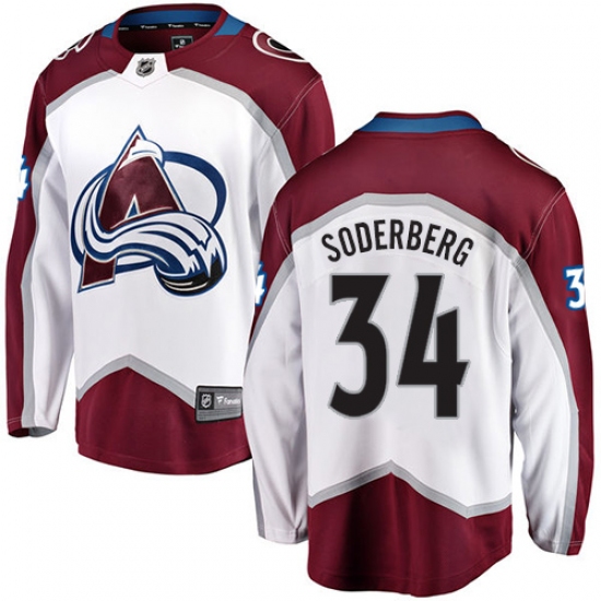 Youth Colorado Avalanche 34 Carl Soderberg Fanatics Branded White Away Breakaway NHL Jersey