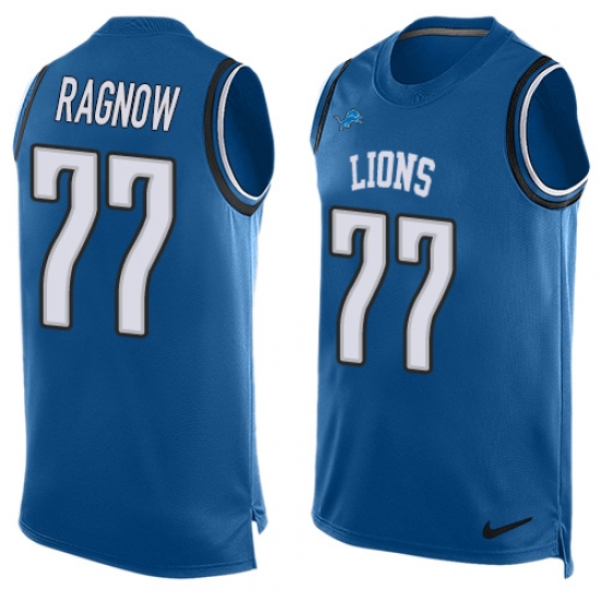 Men's Nike Detroit Lions 77 Frank Ragnow Limited Blue Player Name & Number Tank Top NFL Jersey