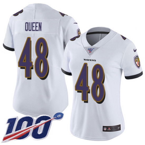 Women's Baltimore Ravens 48 Patrick Queen White Stitched NFL 100th Season Vapor Untouchable Limited Jersey