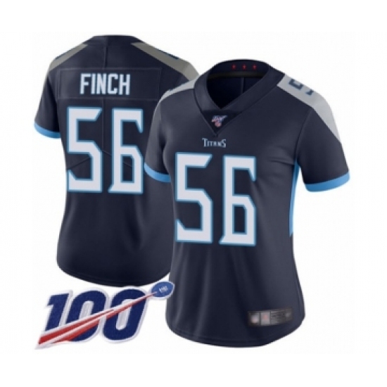 Women's Tennessee Titans 56 Sharif Finch Navy Blue Team Color Vapor Untouchable Limited Player 100th Season Football Jersey