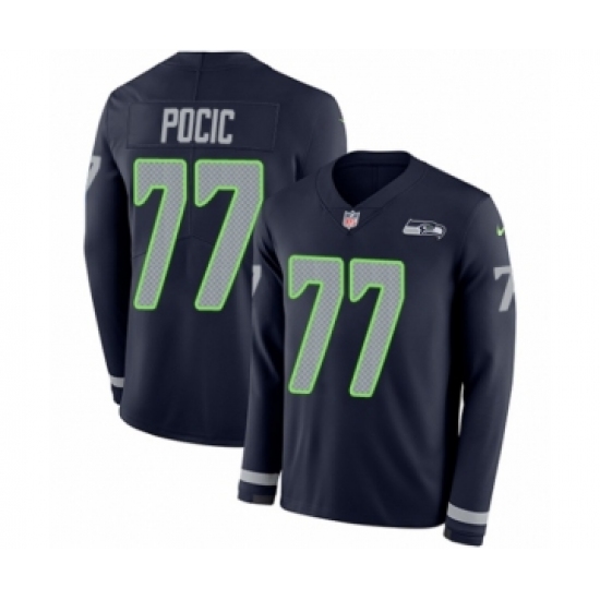 Men's Nike Seattle Seahawks 77 Ethan Pocic Limited Navy Blue Therma Long Sleeve NFL Jersey