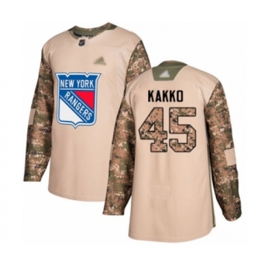 Men's New York Rangers 45 Kaapo Kakko Authentic Camo Veterans Day Practice Hockey Jersey