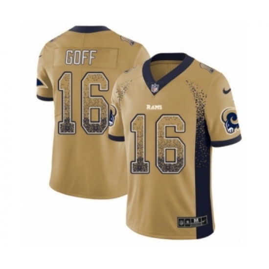 Men's Nike Los Angeles Rams 16 Jared Goff Limited Gold Rush Drift Fashion NFL Jersey