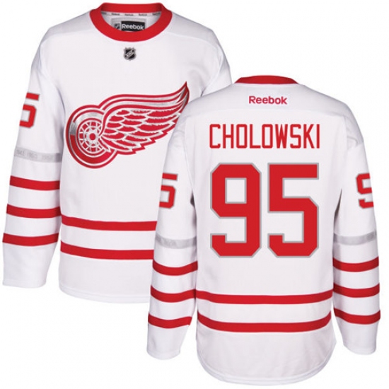 Men's Reebok Detroit Red Wings 95 Dennis Cholowski Premier White 2017 Centennial Classic NHL Jersey