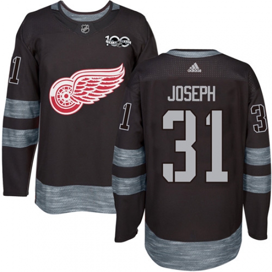 Men's Adidas Detroit Red Wings 31 Curtis Joseph Premier Black 1917-2017 100th Anniversary NHL Jersey