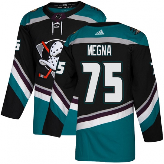 Men's Adidas Anaheim Ducks 75 Jaycob Megna Authentic Black Teal Third NHL Jersey