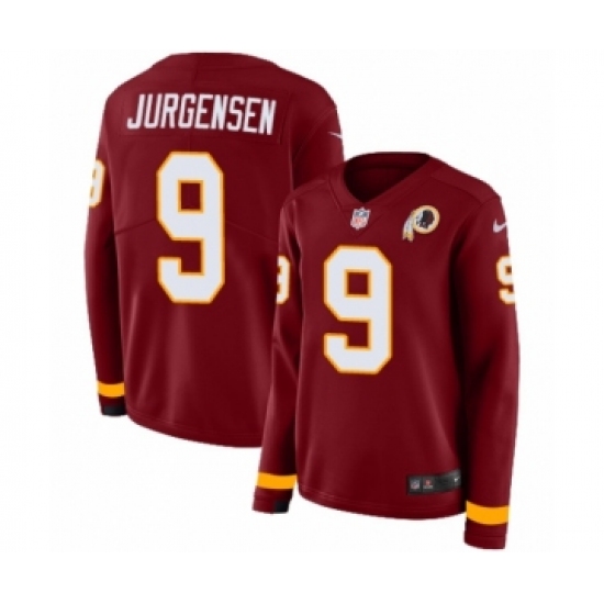 Women's Nike Washington Redskins 9 Sonny Jurgensen Limited Burgundy Therma Long Sleeve NFL Jersey