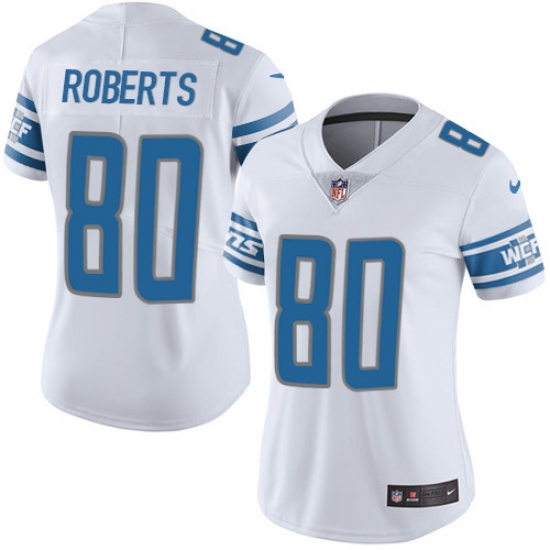 Women's Nike Detroit Lions 80 Michael Roberts Limited White Vapor Untouchable NFL Jersey