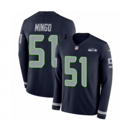 Men's Nike Seattle Seahawks 51 Barkevious Mingo Limited Navy Blue Therma Long Sleeve NFL Jersey