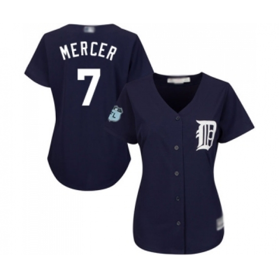 Women's Detroit Tigers 7 Jordy Mercer Replica Navy Blue Alternate Cool Base Baseball Jersey