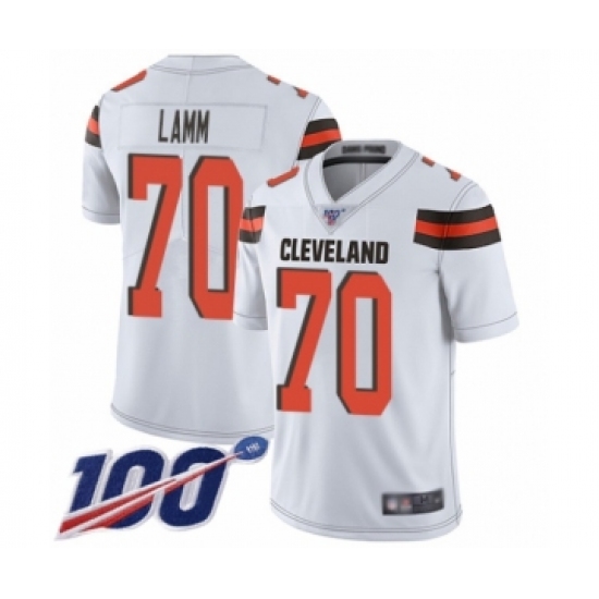 Men's Cleveland Browns 70 Kendall Lamm White Vapor Untouchable Limited Player 100th Season Football Jersey