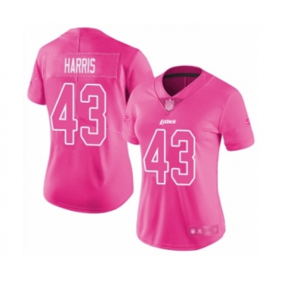 Women's Detroit Lions 43 Will Harris Limited Pink Rush Fashion Football Jersey