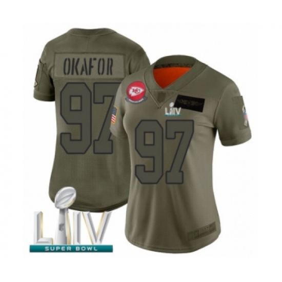 Women's Kansas City Chiefs 97 Alex Okafor Limited Olive 2019 Salute to Service Super Bowl LIV Bound Football Jersey