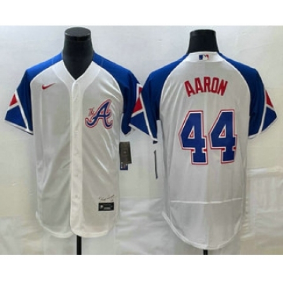 Men's Atlanta Braves 44 Hank Aaron White 2023 City Connect Flex Base Stitched Jersey