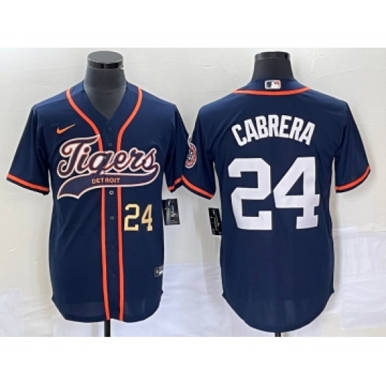 Men's Detroit Tigers 24 Miguel Cabrera Number Navy Blue Cool Base Stitched Baseball Jersey