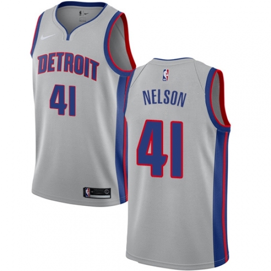 Men's Nike Detroit Pistons 41 Jameer Nelson Authentic Silver NBA Jersey Statement Edit