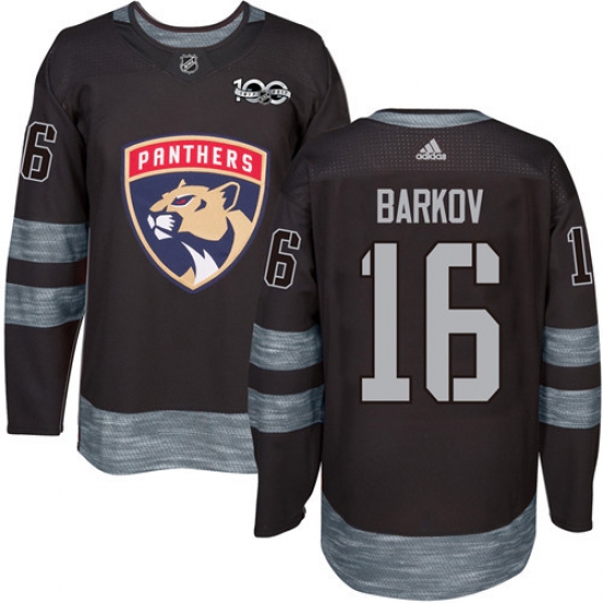 Men's Adidas Florida Panthers 16 Aleksander Barkov Authentic Black 1917-2017 100th Anniversary NHL Jersey