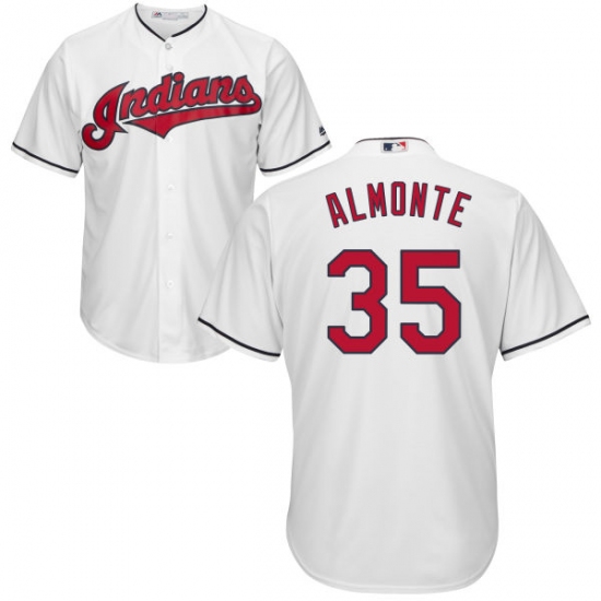 Youth Majestic Cleveland Indians 35 Abraham Almonte Authentic White Home Cool Base MLB Jersey