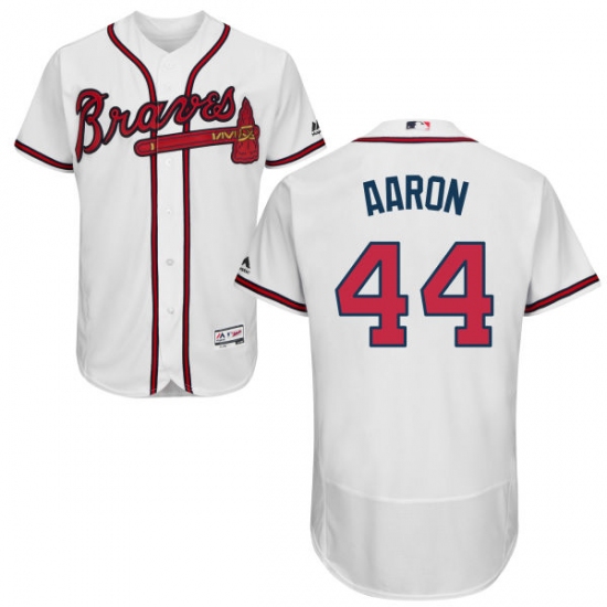 Men's Majestic Atlanta Braves 44 Hank Aaron White Home Flex Base Authentic Collection MLB Jersey