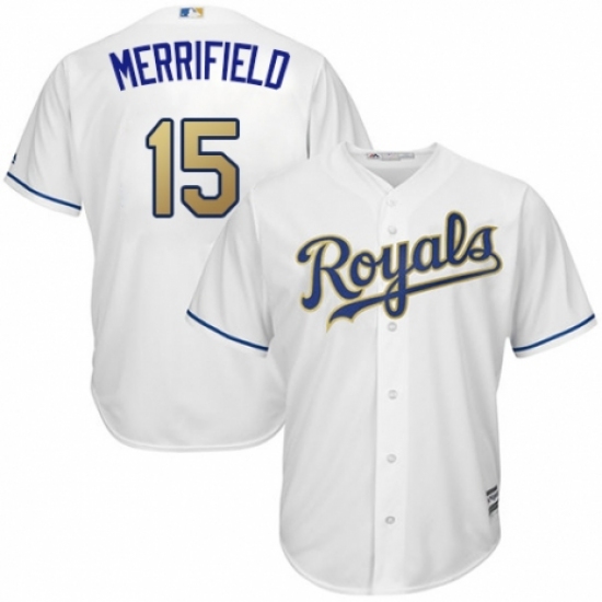 Men's Majestic Kansas City Royals 15 Whit Merrifield Replica White Home Cool Base MLB Jersey