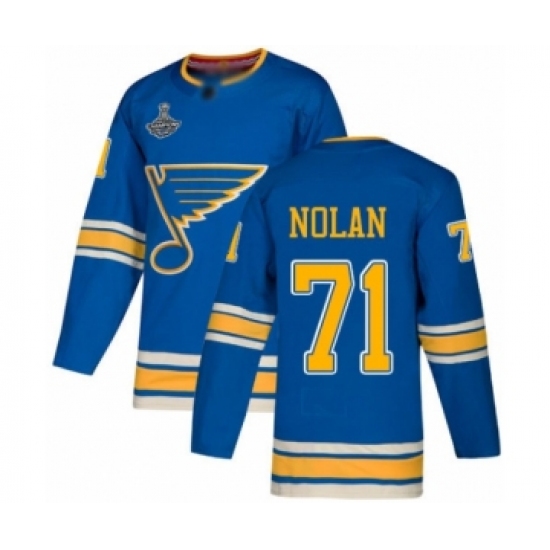 Men's St. Louis Blues 71 Jordan Nolan Authentic Navy Blue Alternate 2019 Stanley Cup Champions Hockey Jersey