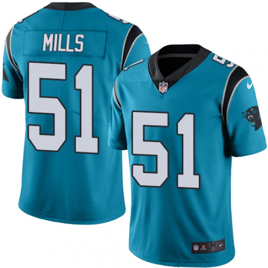 Men's Nike Carolina Panthers 51 Sam Mills Blue Alternate Vapor Untouchable Limited Player NFL Jersey