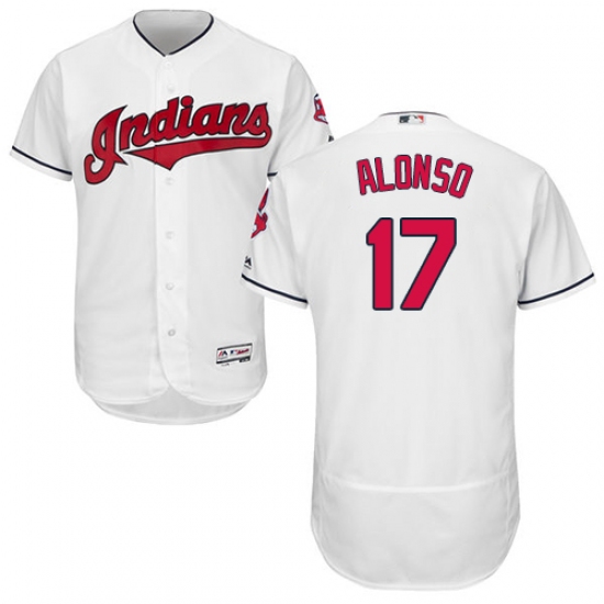 Men's Majestic Cleveland Indians 17 Yonder Alonso White Home Flex Base Authentic Collection MLB Jersey