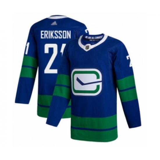 Men's Vancouver Canucks 21 Loui Eriksson Authentic Royal Blue Alternate Hockey Jersey