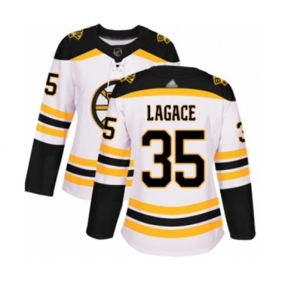 Women's Boston Bruins 35 Maxime Lagace Authentic White Away Hockey Jersey