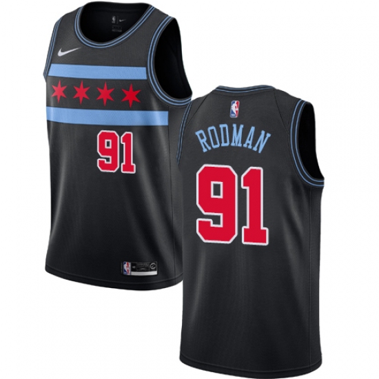 Men's Nike Chicago Bulls 91 Dennis Rodman Swingman Black NBA Jersey - City Edition