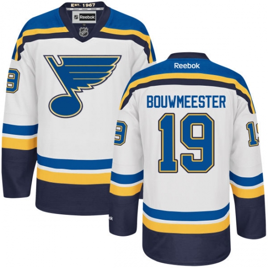 Men's Reebok St. Louis Blues 19 Jay Bouwmeester Authentic White Away NHL Jersey