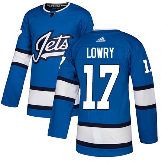 Men's Adidas Winnipeg Jets 17 Adam Lowry Authentic Blue Alternate NHL Jersey