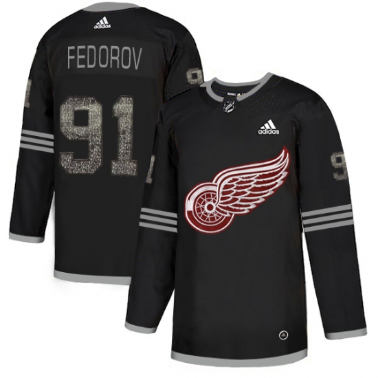 Men's Adidas Detroit Red Wings 91 Sergei Fedorov Black Authentic Classic Stitched NHL Jersey