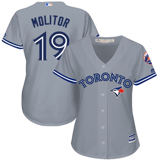 Women's Majestic Toronto Blue Jays 19 Paul Molitor Replica Grey Road MLB Jersey