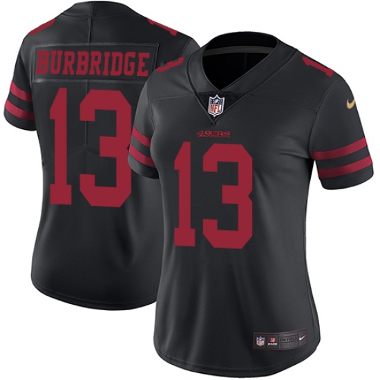 Women's Nike San Francisco 49ers 13 Aaron Burbridge Black Alternate Vapor Untouchable Limited Player NFL Jersey